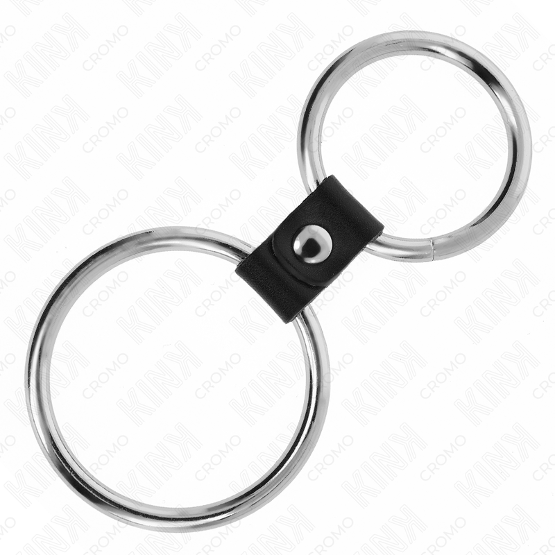 KINK - DOUBLE METAL PENIS RING 3.7 CM TO 5 CM CONNECTED BY LEATHER STRAP MODEL 1 - NOCTURNA DESIRES