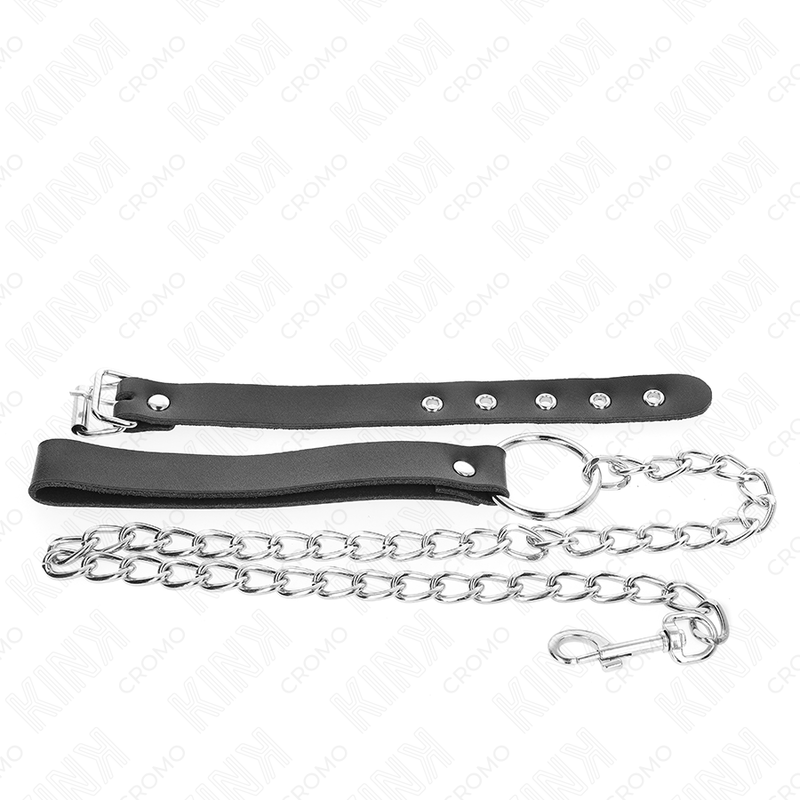 KINK - LEATHER PENIS RING WITH STRAP 21.5 X 2 CM AND METAL CHAIN 60 CM - NOCTURNA DESIRES