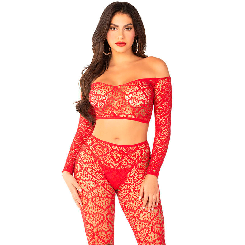 LEG AVENUE - CROP TOP + STOCKINGS RED ONE SIZE - NOCTURNA DESIRES