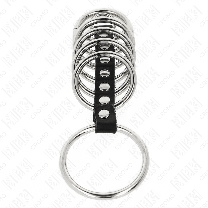KINK - 7 METAL PENIS RINGS 3.2 CM TO 5 CM CONNECTED BY LEATHER - NOCTURNA DESIRES