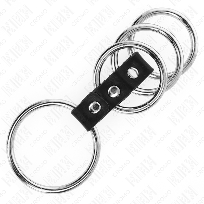 KINK - 4 METAL PENIS RINGS 3.7 CM TO 5 CM CONNECTED BY LEATHER - NOCTURNA DESIRES