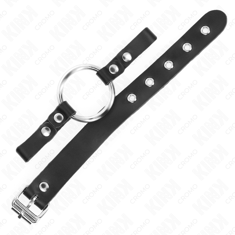 KINK - LEATHER PENIS RING WITH BUCKLE CLOSURE 22 X 2 CM WITH METAL RING 4 CM - NOCTURNA DESIRES