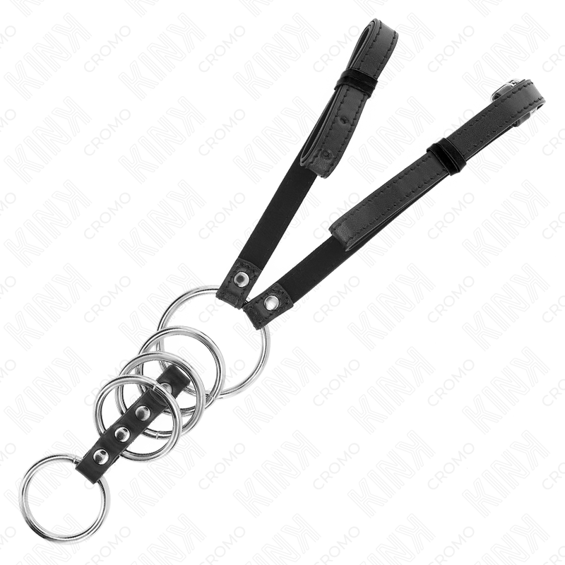 KINK - 5 PENIS RINGS 3.8 CM TO 5 CM METAL WITH LEATHER BELT 112 CM - NOCTURNA DESIRES