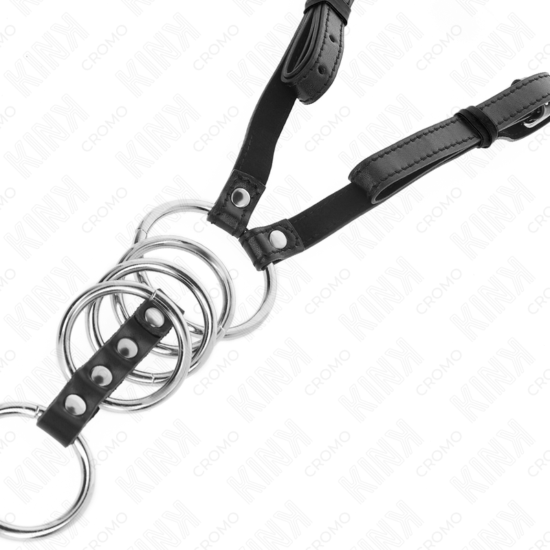 KINK - 5 PENIS RINGS 3.8 CM TO 5 CM METAL WITH LEATHER BELT 112 CM - NOCTURNA DESIRES