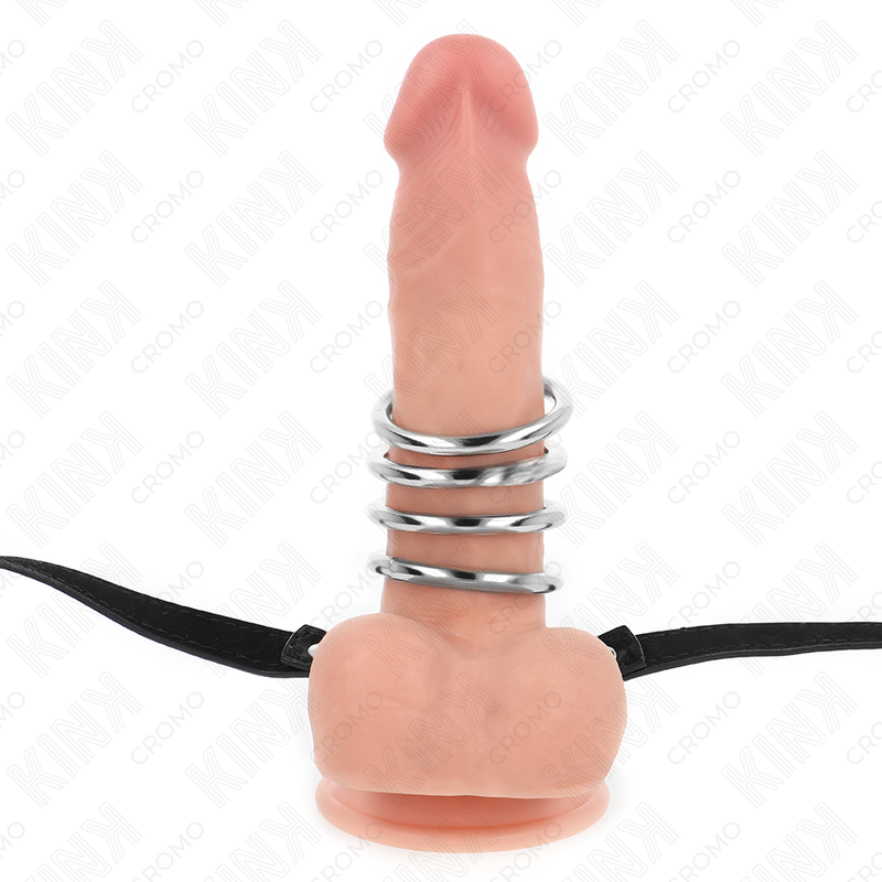 KINK - 5 PENIS RINGS 3.8 CM TO 5 CM METAL WITH LEATHER BELT 112 CM - NOCTURNA DESIRES