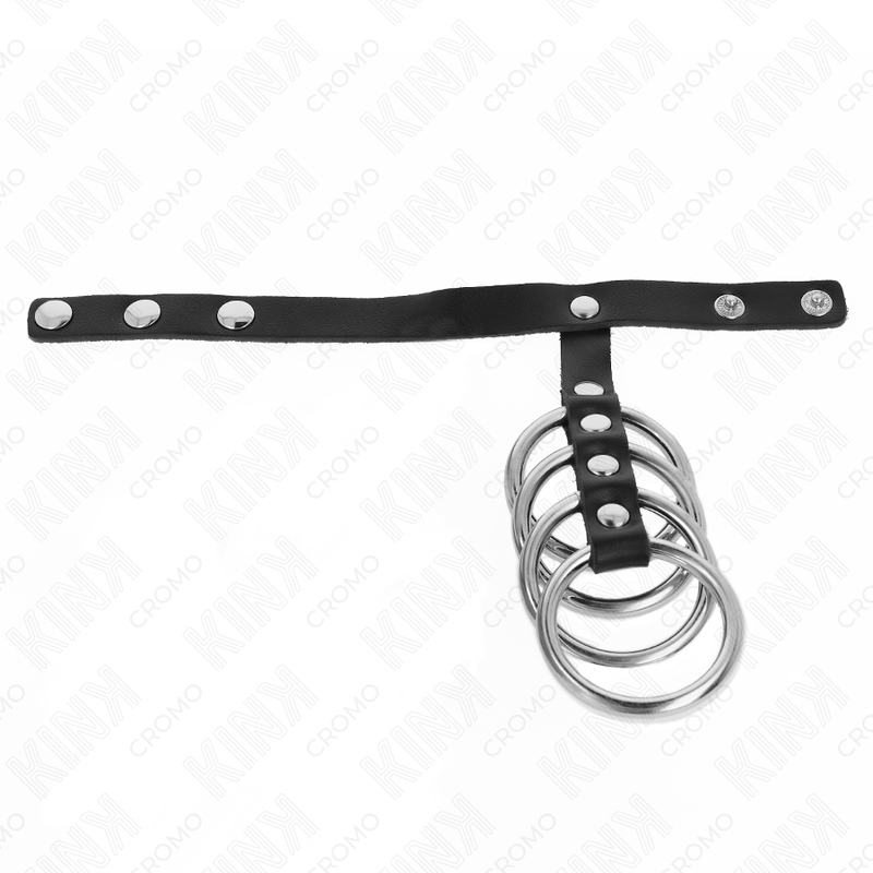 KINK - 4 METAL PENIS RINGS 3.8 CM CONNECTED WITH LEATHER STRAP 22 X 1.5 CM AND PRESSURE CLOSURE - NOCTURNA DESIRES