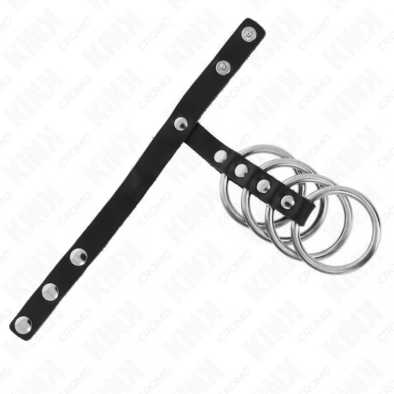 KINK - 4 METAL PENIS RINGS 3.8 CM CONNECTED WITH LEATHER STRAP 22 X 1.5 CM AND PRESSURE CLOSURE - NOCTURNA DESIRES