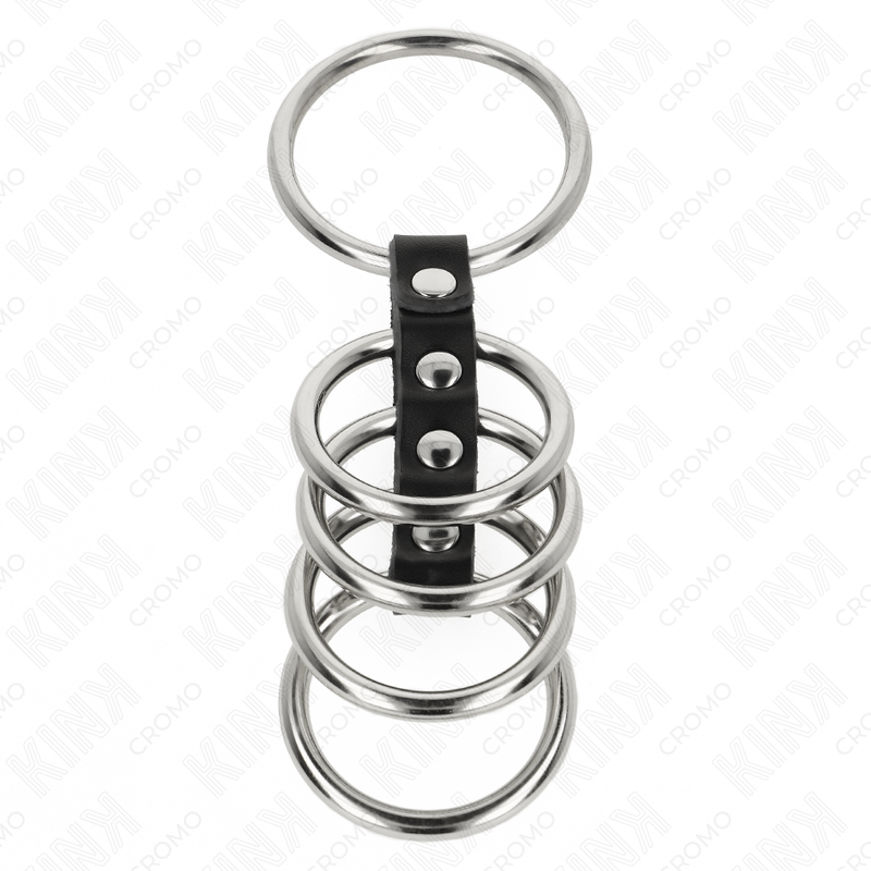 KINK - 5 PENIS RINGS 3.7 CM TO 5 CM METAL CONNECTED BY LEATHER - NOCTURNA DESIRES
