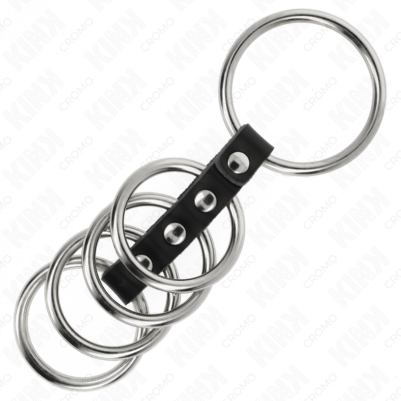 KINK - 5 PENIS RINGS 3.7 CM TO 5 CM METAL CONNECTED BY LEATHER - NOCTURNA DESIRES
