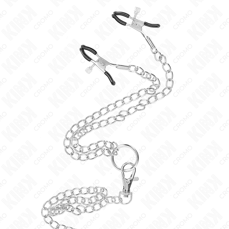 KINK - TRIPLE CHROME METAL PENIS RING 3.8 CM TO 5 CM WITH 26 CM METAL CHAIN AND NIPPLE CLAMPS MODEL 1 - NOCTURNA DESIRES