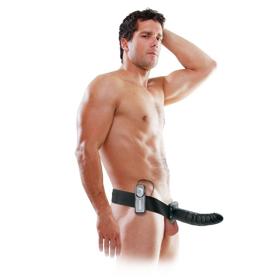FETISH FANTASY SERIES - 19 CM VIBRATING HOLLOW STRAP-ON BLACK FETISH FANTASY SERIES  NOCTURNA DESIRES