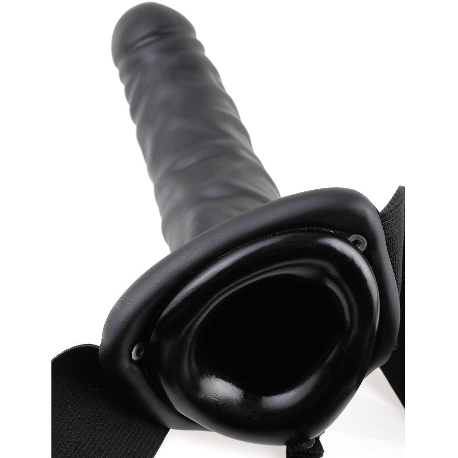 FETISH FANTASY SERIES - 19 CM VIBRATING HOLLOW STRAP-ON BLACK FETISH FANTASY SERIES  NOCTURNA DESIRES