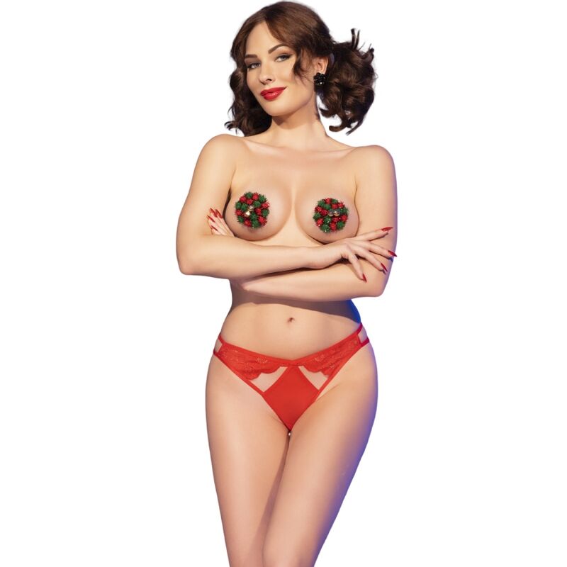 CHILIROSE - CR 4839 CHRISTMAS SET NIPPLE COVERS + PANTIES RED L/XL - NOCTURNA DESIRES