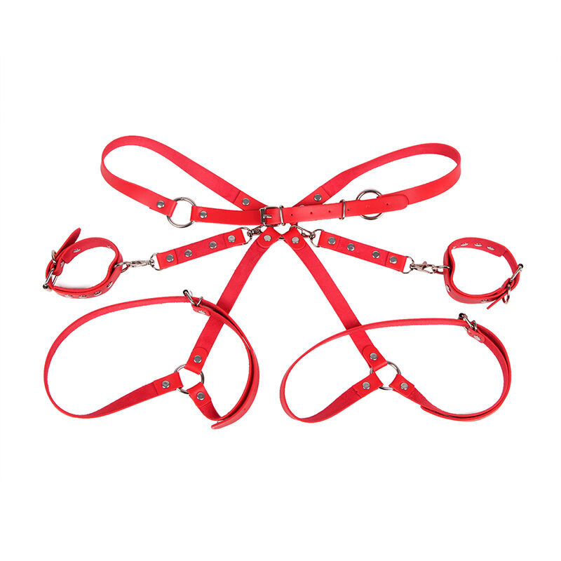 SUBBLIME - 953706 HANDCUFFS WITH BONDAGE BELT RED ONE SIZE - NOCTURNA DESIRES