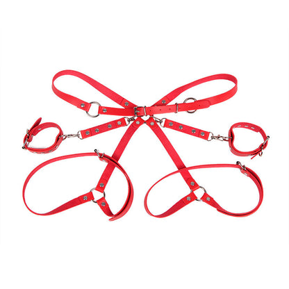 SUBBLIME - 953706 HANDCUFFS WITH BONDAGE BELT RED ONE SIZE - NOCTURNA DESIRES