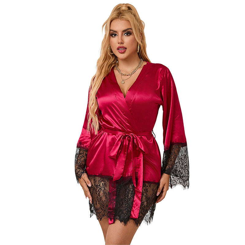 SUBBLIME - 953812 ELEGANT LACE PAJAMAS + THONG RED S/M - NOCTURNA DESIRES