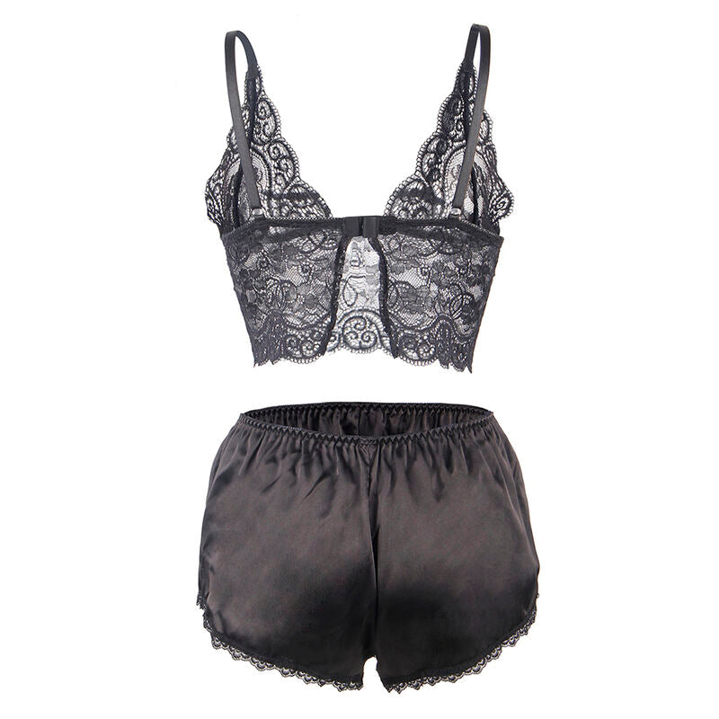 SUBBLIME - 953911 SILK AND LACE NIGHTGOWN + PANTIES BLACK S/M - NOCTURNA DESIRES