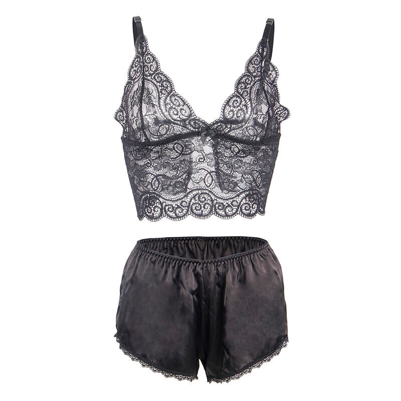 SUBBLIME - 953928 SILK AND LACE NIGHTGOWN + PANTIES BLACK L/XL - NOCTURNA DESIRES
