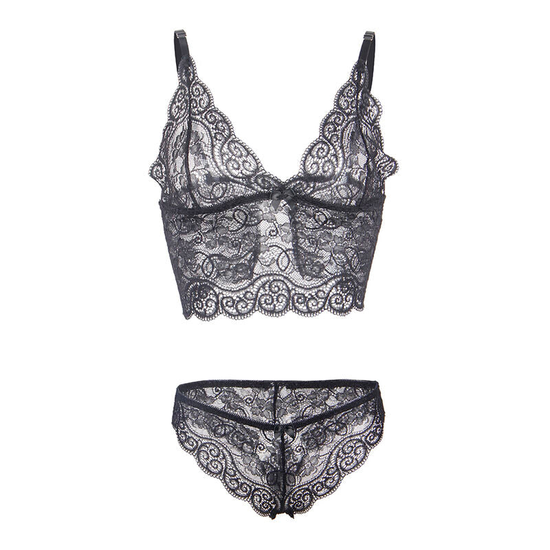 SUBBLIME - 953928 SILK AND LACE NIGHTGOWN + PANTIES BLACK L/XL - NOCTURNA DESIRES