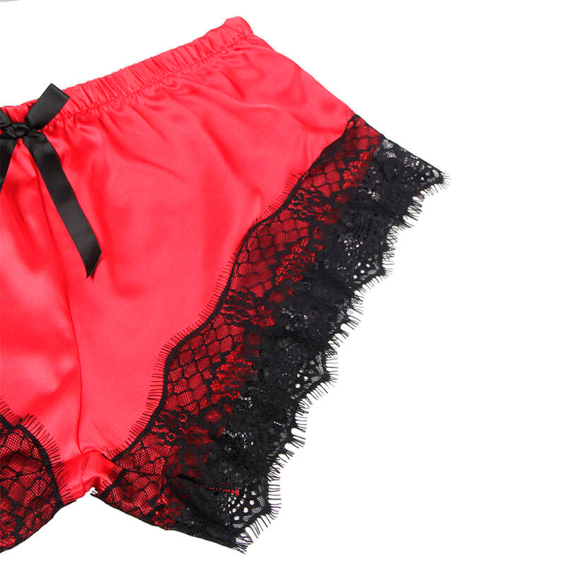 SUBBLIME - 953959 CASUAL SILK NIGHTGOWN + LACE PANTS BLACK/RED S/M - NOCTURNA DESIRES