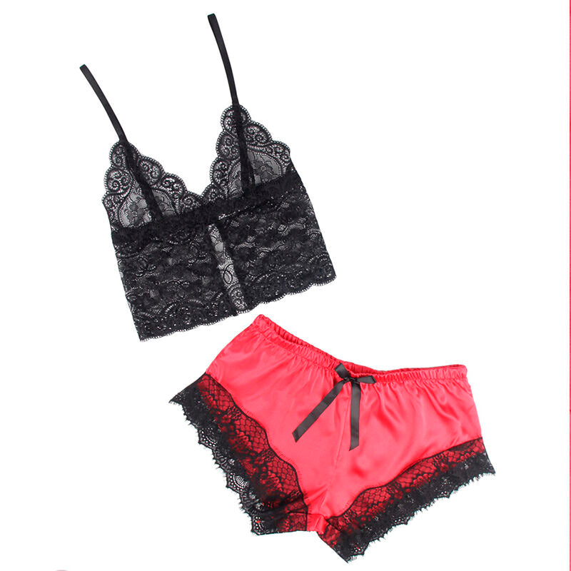 SUBBLIME - 953966 CASUAL SILK NIGHTGOWN + LACE PANTS BLACK/RED L/XL - NOCTURNA DESIRES