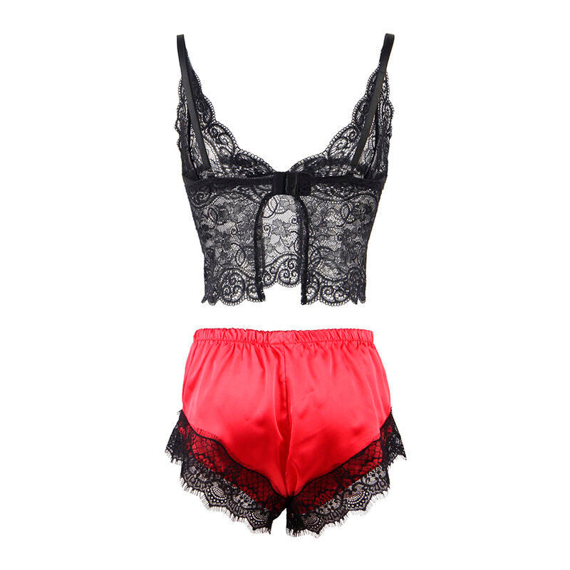 SUBBLIME - 953966 CASUAL SILK NIGHTGOWN + LACE PANTS BLACK/RED L/XL - NOCTURNA DESIRES