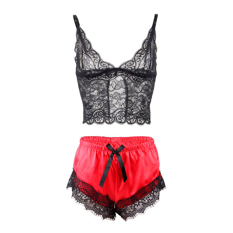 SUBBLIME - 953966 CASUAL SILK NIGHTGOWN + LACE PANTS BLACK/RED L/XL - NOCTURNA DESIRES