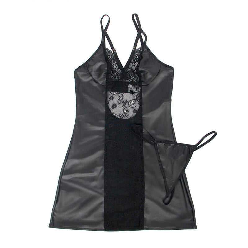 SUBBLIME - 954178 DRESS + THONG LEATHER BLACK L/XL - NOCTURNA DESIRES