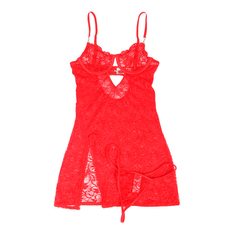 SUBBLIME - 954208 LACE BABYDOLL WITH ADJUSTABLE STRAPS RED S/M - NOCTURNA DESIRES