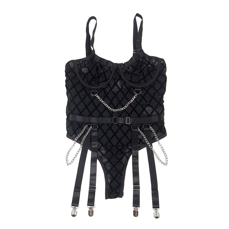 SUBBLIME - 954260 BODY WITH CHAINS + GARTER BELT BLACK S/M - NOCTURNA DESIRES