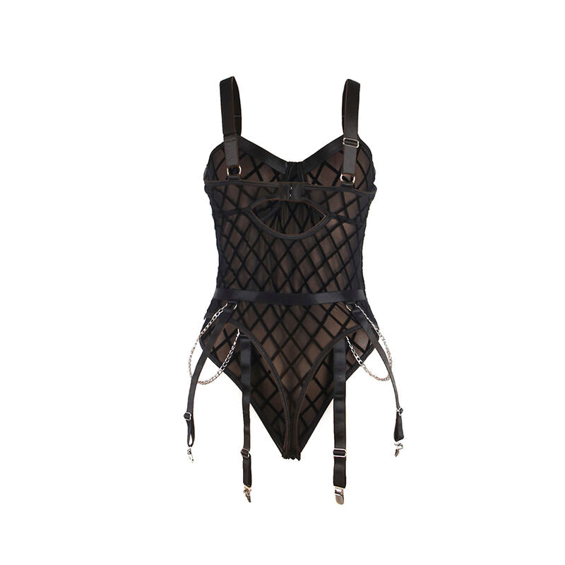 SUBBLIME - 954260 BODY WITH CHAINS + GARTER BELT BLACK S/M - NOCTURNA DESIRES