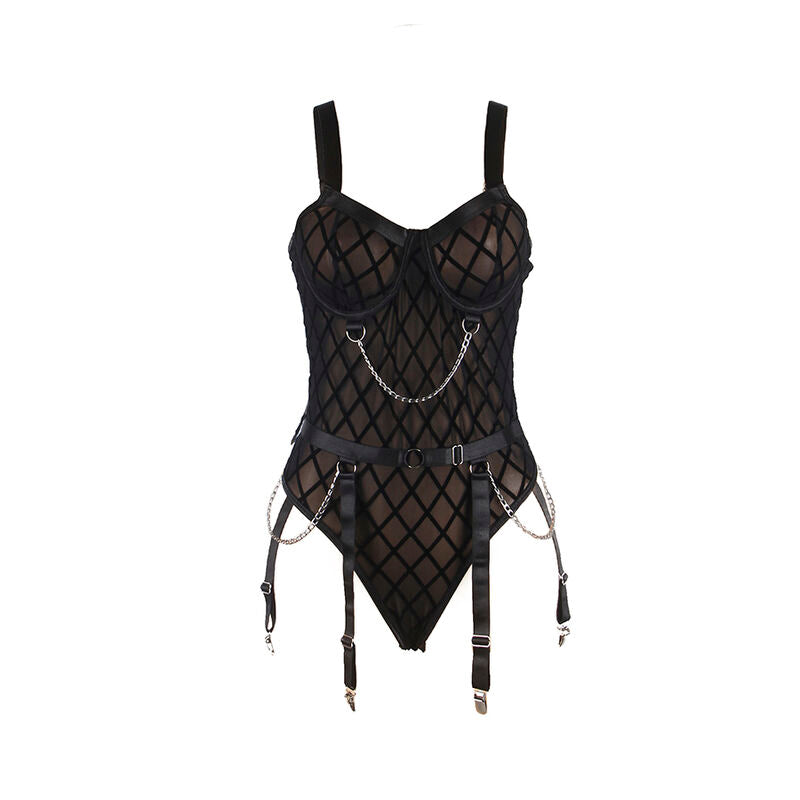 SUBBLIME - 9542277 BODY WITH CHAINS + GARTER BELT BLACK L/XL - NOCTURNA DESIRES