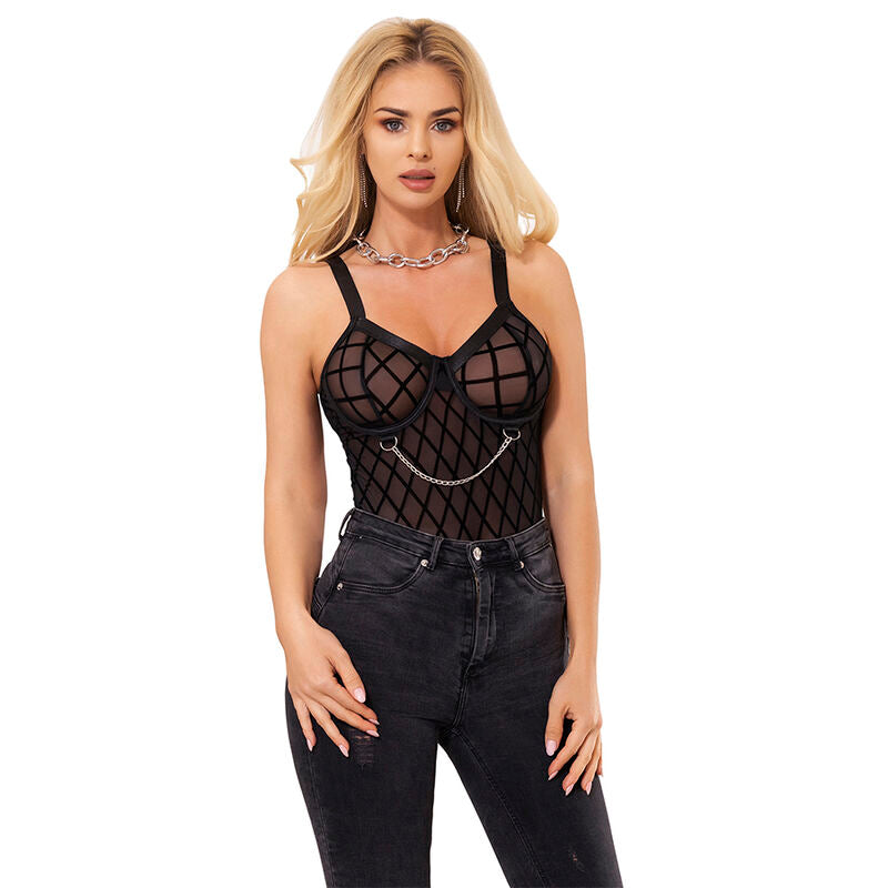 SUBBLIME - 9542277 BODY WITH CHAINS + GARTER BELT BLACK L/XL - NOCTURNA DESIRES