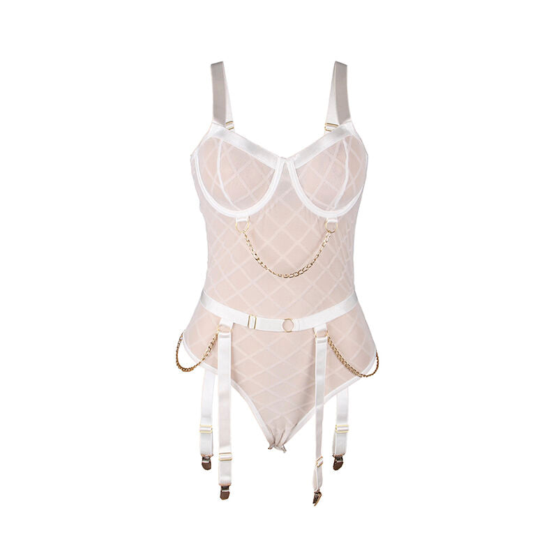 SUBBLIME - 954284 BODY WITH CHAINS + GARTER BELT WHITE S/M - NOCTURNA DESIRES
