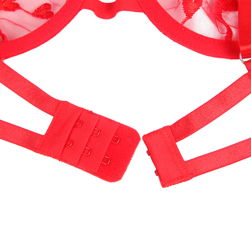 SUBBLIME - 954338 HEART PRINT BRA + THONG + GARTER BELT RED L/XL - NOCTURNA DESIRES