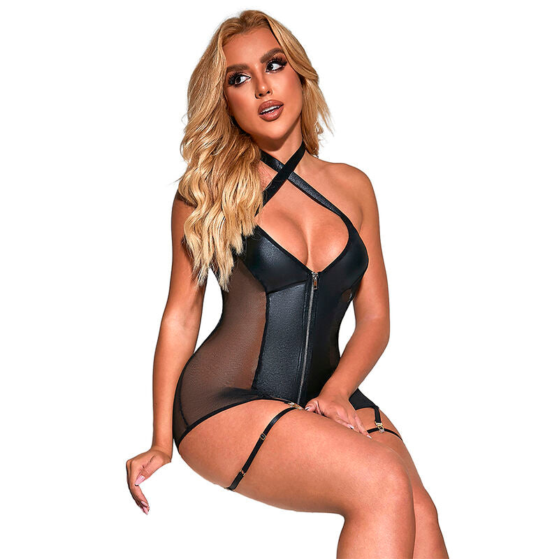 SUBBLIME - 954444 SEXY MESH DRESS LEATHER BLACK S/M - NOCTURNA DESIRES