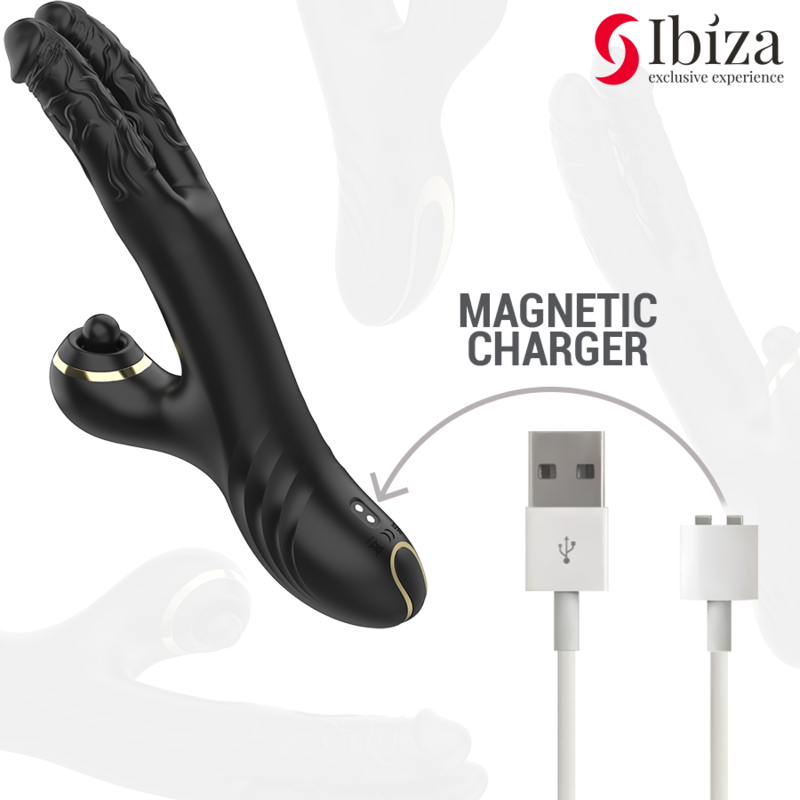 IBIZA - TWO DRAGONS DOUBLE VIBRATOR BLACK - NOCTURNA DESIRES