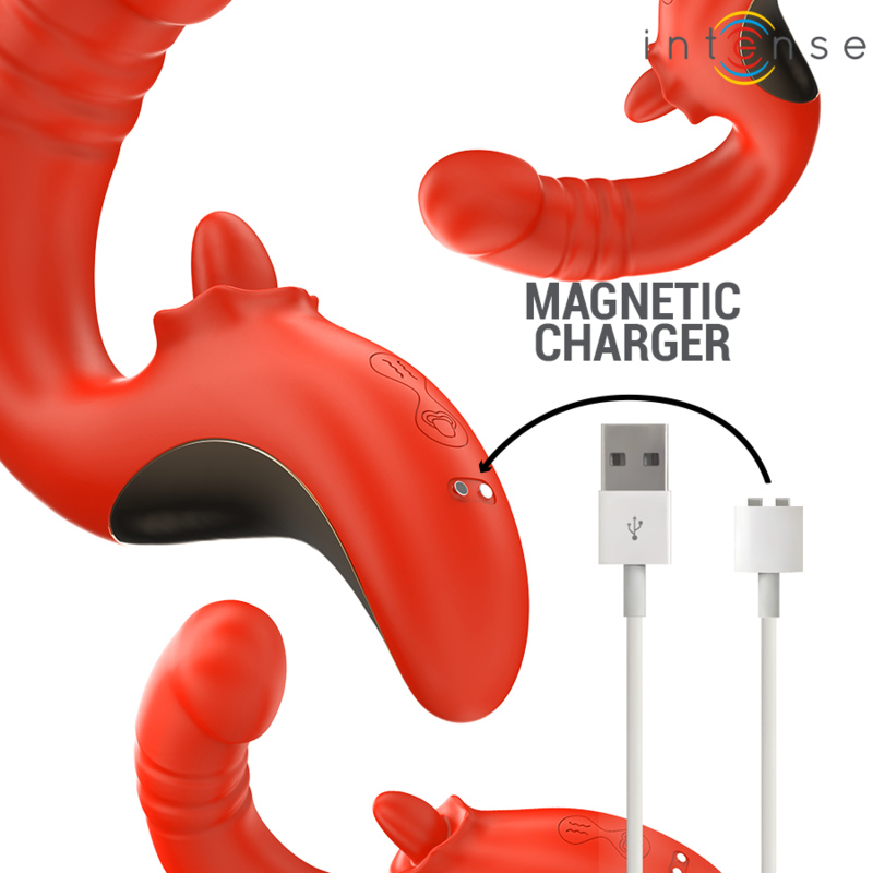 INTENSE - PAULINA VIBRATOR AND STIMULATOR IN U SHAPE RED - NOCTURNA DESIRES