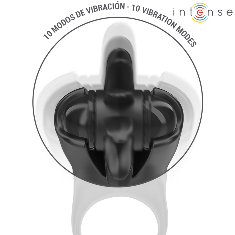 INTENSE - MABEL VIBRATING RING 10 VIBRATIONS WITH CLITORIS STIMULATOR BLACK - NOCTURNA DESIRES