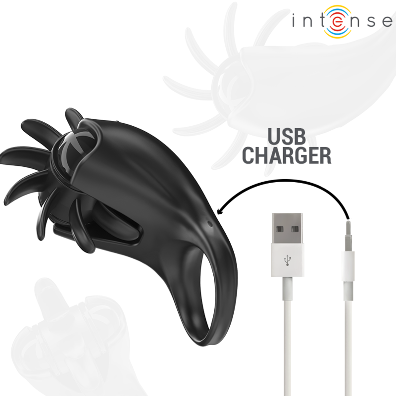INTENSE - MABEL VIBRATING RING 10 VIBRATIONS WITH CLITORIS STIMULATOR BLACK - NOCTURNA DESIRES