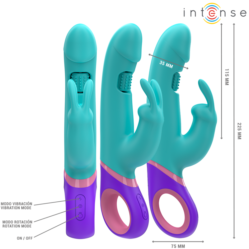 INTENSE - MONICA RABBIT VIBRATOR WITH ROTATING G-SPOT STIMULATOR BLUE - NOCTURNA DESIRES