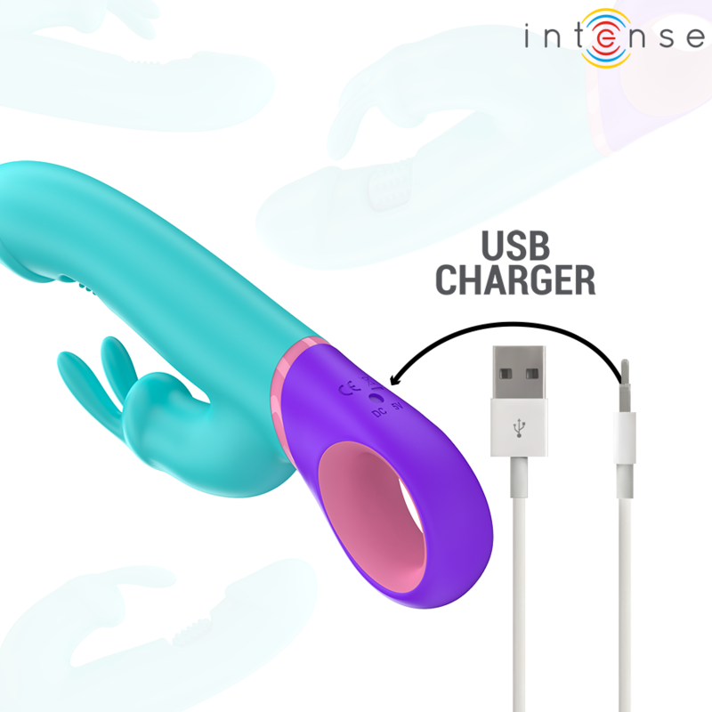 INTENSE - MONICA RABBIT VIBRATOR WITH ROTATING G-SPOT STIMULATOR BLUE - NOCTURNA DESIRES