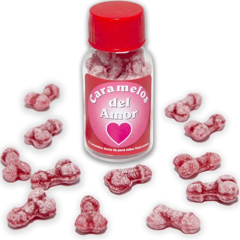 DIABLO PICANTE - 12 PENIS-SHAPED LOVE CANDIES STRAWBERRY/CHERRY - NOCTURNA DESIRES