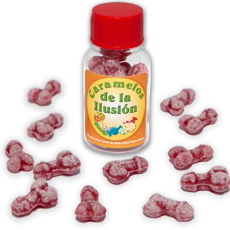 DIABLO PICANTE - 12 PENIS-SHAPED ILLUSION CANDIES STRAWBERRY/CHERRY - NOCTURNA DESIRES