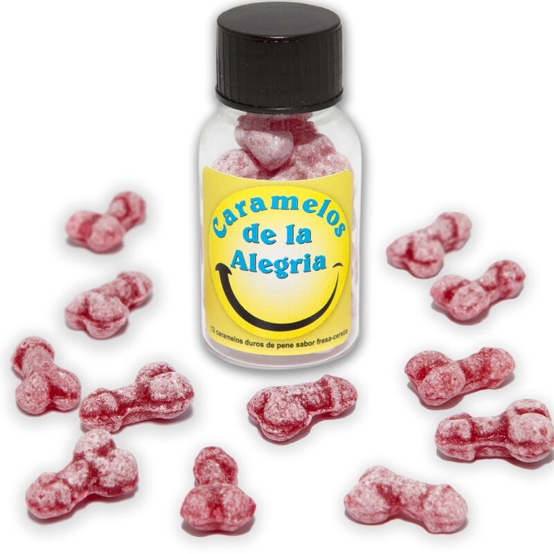 DIABLO PICANTE - 12 PENIS-SHAPED JOY CANDIES STRAWBERRY/CHERRY - NOCTURNA DESIRES