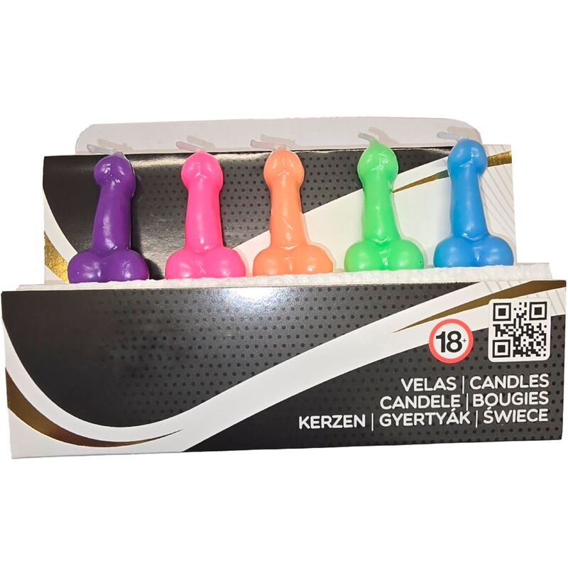 DIABLO PICANTE - BOX OF 5 PENIS-SHAPED CANDLES IN DIFFERENT COLORS - NOCTURNA DESIRES