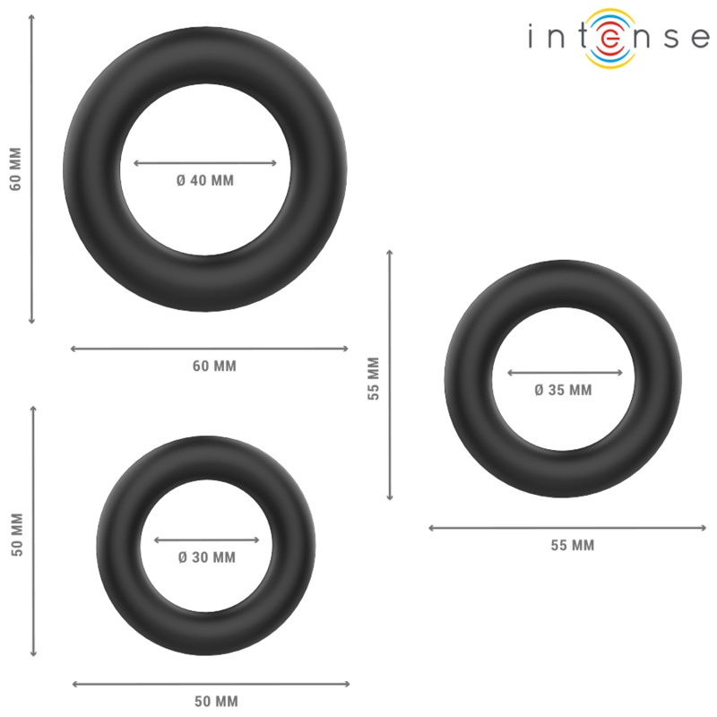 INTENSE - HUGH 3 BASIC SILICONE PENIS RINGS BLACK - NOCTURNA DESIRES