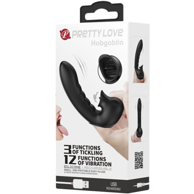 PRETTY LOVE - HOBGOBLIN VIBRATING FINGER CASE 12 VIBRATIONS + CLITORIS STIMULATOR BLACK - NOCTURNA DESIRES