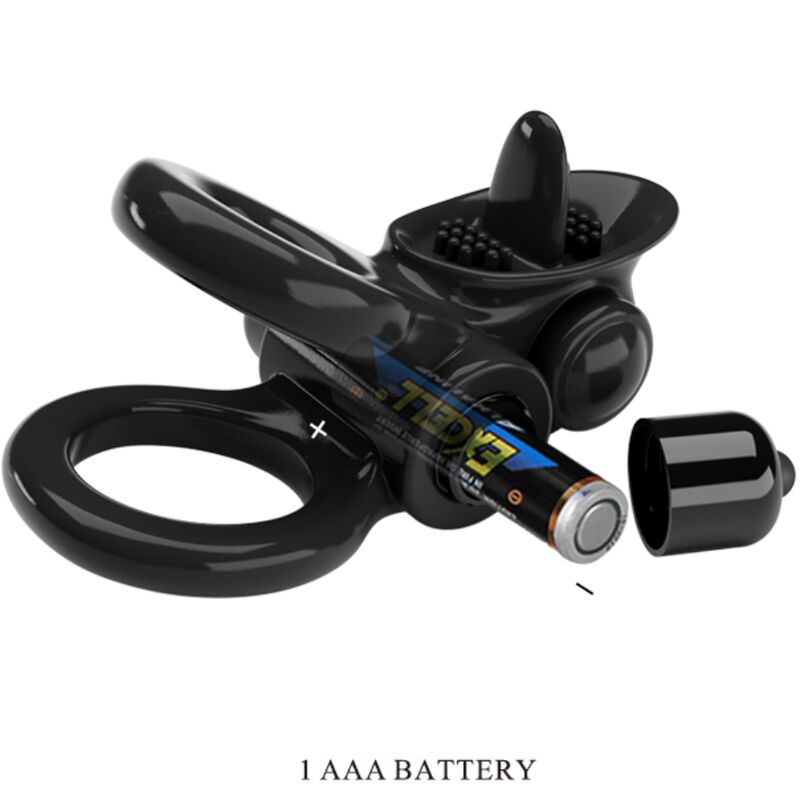 PRETTY LOVE - PASSIONATE RING DOUBLE VIBRATING RING + CLITORIS STIMULATOR BLACK - NOCTURNA DESIRES