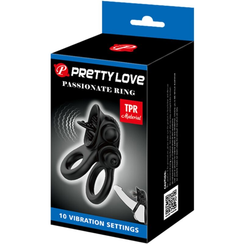 PRETTY LOVE - PASSIONATE RING DOUBLE VIBRATING RING + CLITORIS STIMULATOR BLACK - NOCTURNA DESIRES